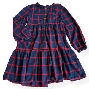 Crewcuts Girls Windowpane Blue Red Flannel Dress 12